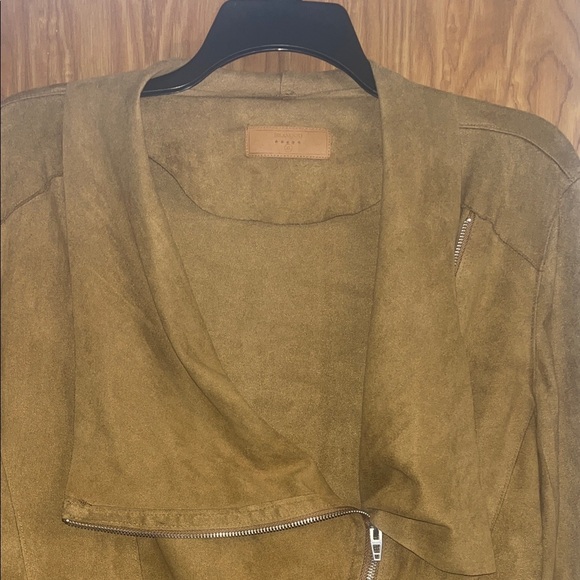 BlankNYC Womens Faux Suede Drape Front Moto Jacket Full Zip Camel Brown Size XL - Picture 5 of 9